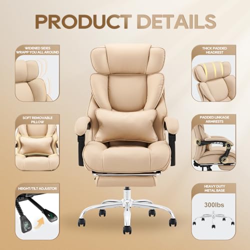 Big and Tall Office Chair Heavy Duty Leather Executive Desk Chair with Wide Seat and Adjustable Headrest R315