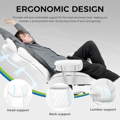 Gaming Chair with Lumbar Support and Footrest, PU Leather, Black E8234