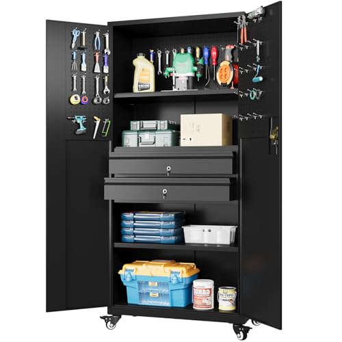 Metal Garage Storage Cabinet with Drawers and Wheels P6852