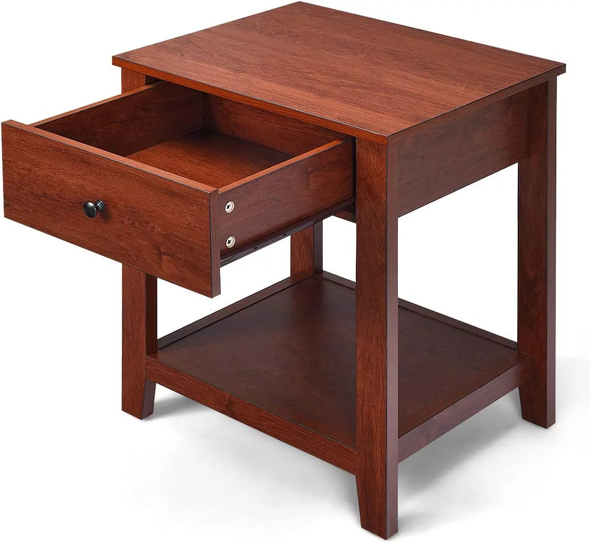 Wooden 2-Tier End Table with Drawer and Storage Shelf Q1759