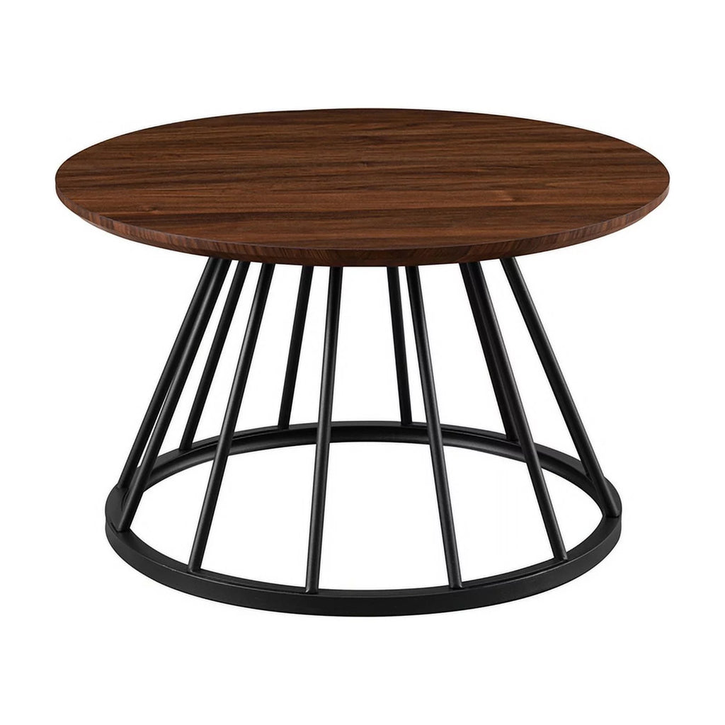 30" Wood Coffee Table with Metal Caged Base F2110