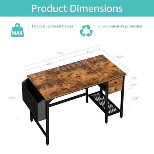 Computer Desk with Fabric Drawers, 40 Inch Reversible Gaming Desk for Small Space Home Office D876