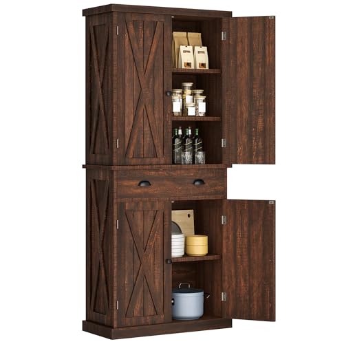 72" Tall Kitchen Pantry Cabinet with Barn Doors and Adjustable Shelves R388