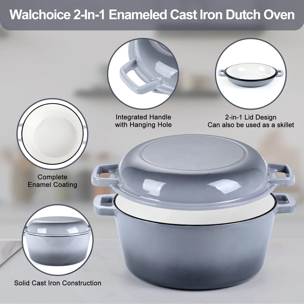 Enameled Cast Iron Dutch Oven with Skillet Lid, 5 Quart C815