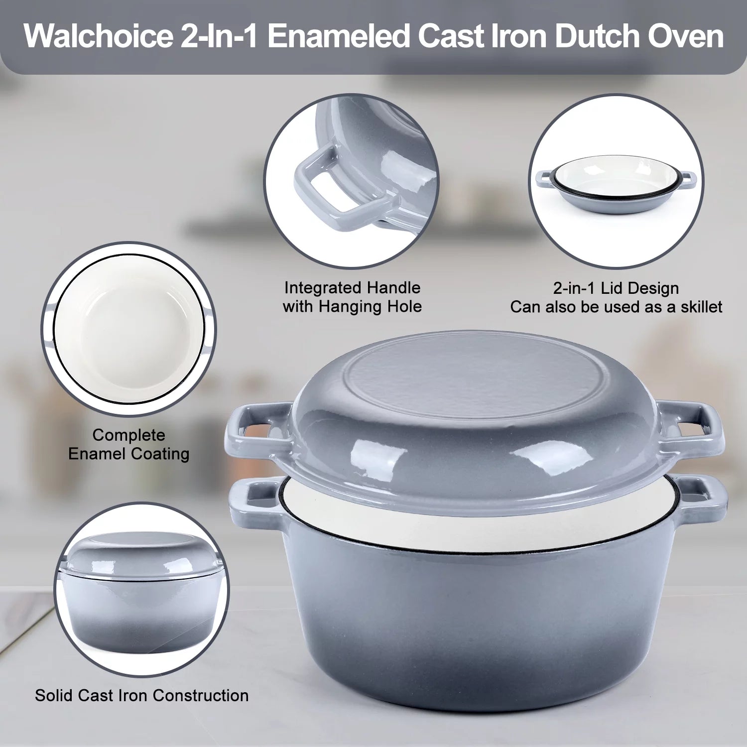 Enameled Cast Iron Dutch Oven with Skillet Lid, 5 Quart C815