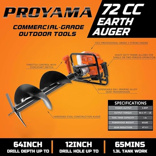 54cc Gas Powered Post Hole Digger Earth Auger with 4 Drill Bits and Extension Rod J44705