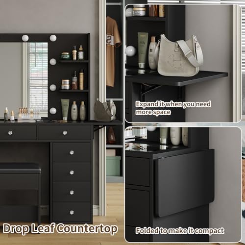 Makeup Vanity Desk with Lighted Mirror and Power Outlet F65931