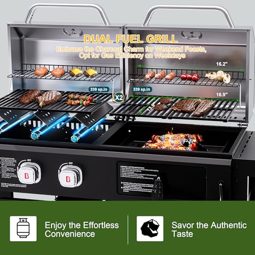 6-Burner Propane Gas Grill and Griddle Combo with Stainless Steel Lids F7495