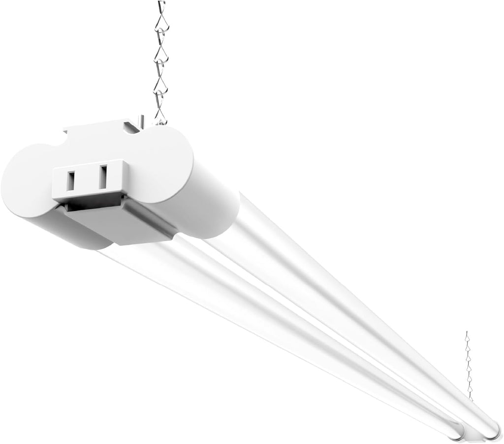Sunco LED White Hanging Workshop Garage Shop Light 4FT, Plug in Linkable Utility Fixture, 5000K Daylight, 40W=260W, 4100 LM, Integrated T8, Pull Chain - Energy Star, ETL