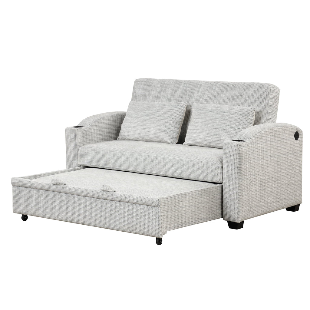 65" Pull Out Sofa Bed Chenille Convertible Loveseat with Adjustable Backrest W33639