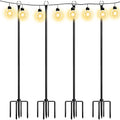 Walensee String Light Poles with Hook Outdoor Metal Lighting Pole for Hanging String Lights for Garden Party 9.4FT Lights Hanger with 5-Prong Fork Steel Stand Holder for Patio Christmas Wedding