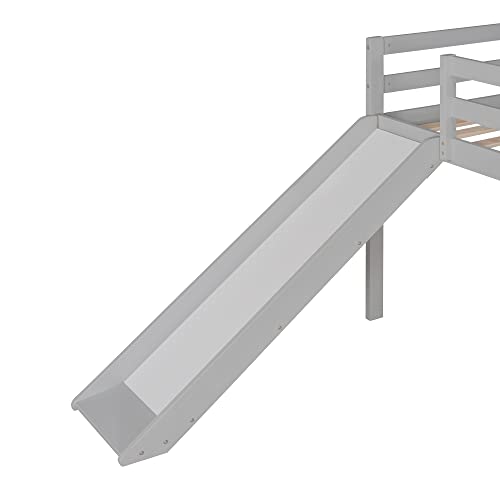 Wood House Loft Bed Frame with Slide and Storage Shelves Z806