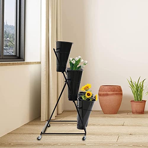 3 Layer Metal Plant Stand with 12 Buckets and Wheels T775938