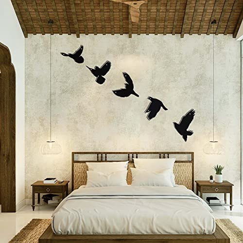 3D Black Birds Metal Wall Decor, 5 Pieces I372