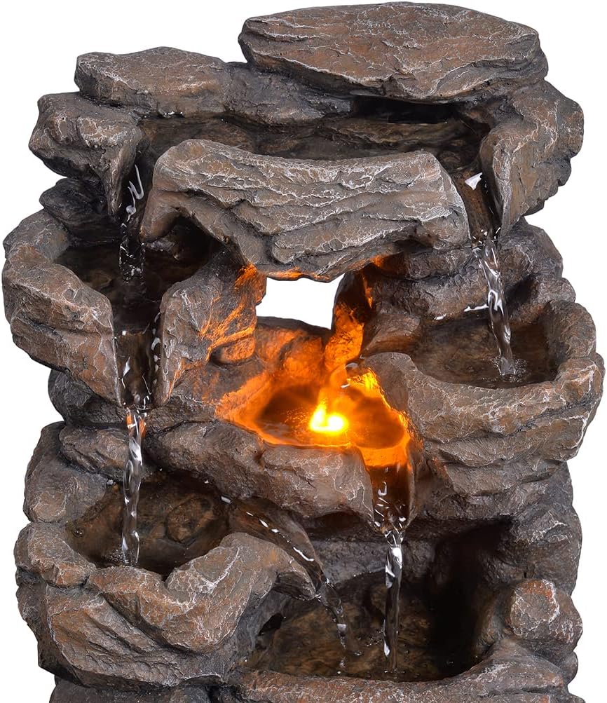 Indoor Tabletop Water Fountain with LED Light, 9.7 Inch Desktop Decor E4902