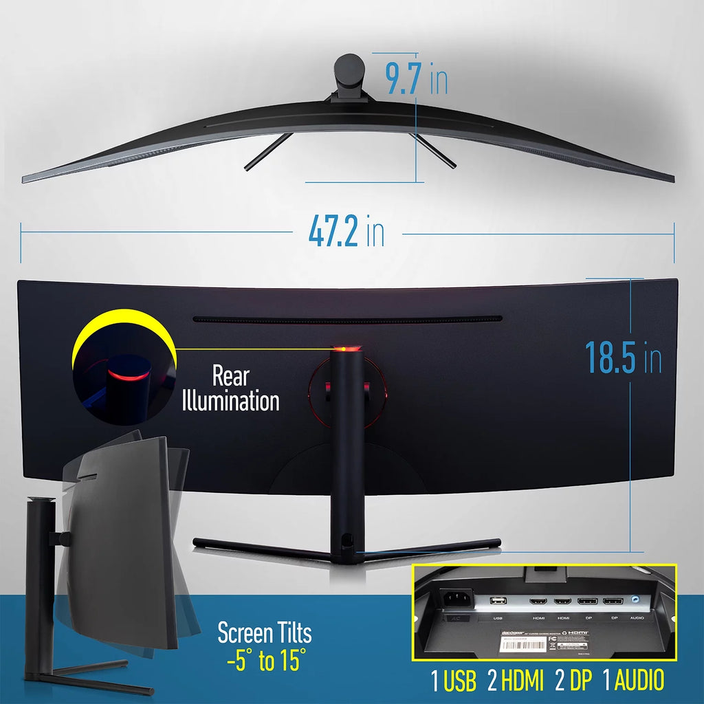 49" Curved Ultrawide 5K Gaming Monitor, 32:9, 120 Hz, Adjustable H16120
