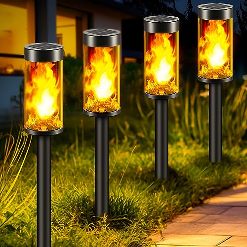 nipify 8 Packs Solar Torches with Flickering Flame Waterproof, New Upgraded Transparent LED Solar Pathway Lights Outdoor, Auto On/Off Solar Yard Lights for Garden Path Patio Walkway Lawn Driveway