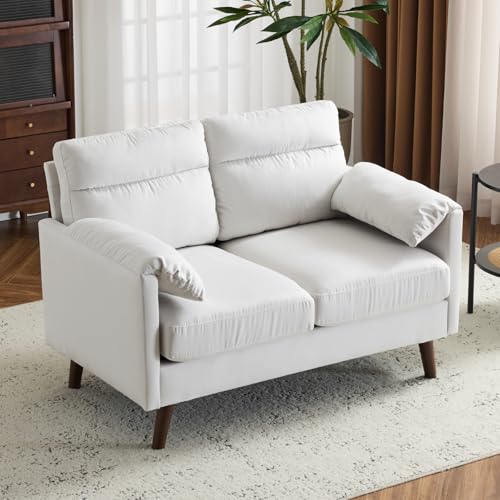 Karl home Mini Loveseat Sofa Couch, 48.8" Small Loveseat with Suede Nap Upholstery for Living Room, Comfy Seating Love Seat for Small Space, Apartment, Home Office, Beige