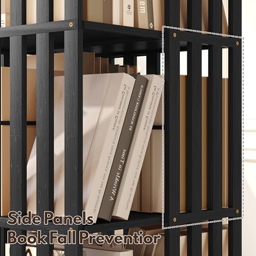 Rotating Bookshelf Tower, 360 Spinning Bamboo Bookcase, 6 Tier Floor Standing Storage Rack U3081