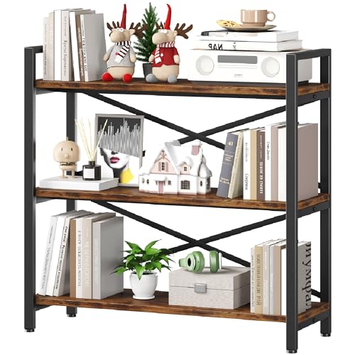 3 Tier Industrial Bookcase, Rustic Etagere Bookshelf for Living Room U5786