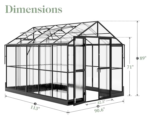 8x10x7.5 FT Outdoor Aluminum Polycarbonate Greenhouse with Ventilation and Rain Gutter C279792