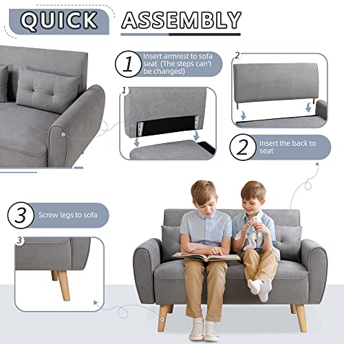 Linen Loveseat Sofa with 2 Pillows, Dark Grey N297821