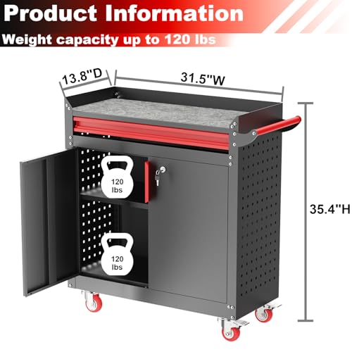 Metal Garage Storage Cabinet with 5 Adjustable Shelves and Wheels T460