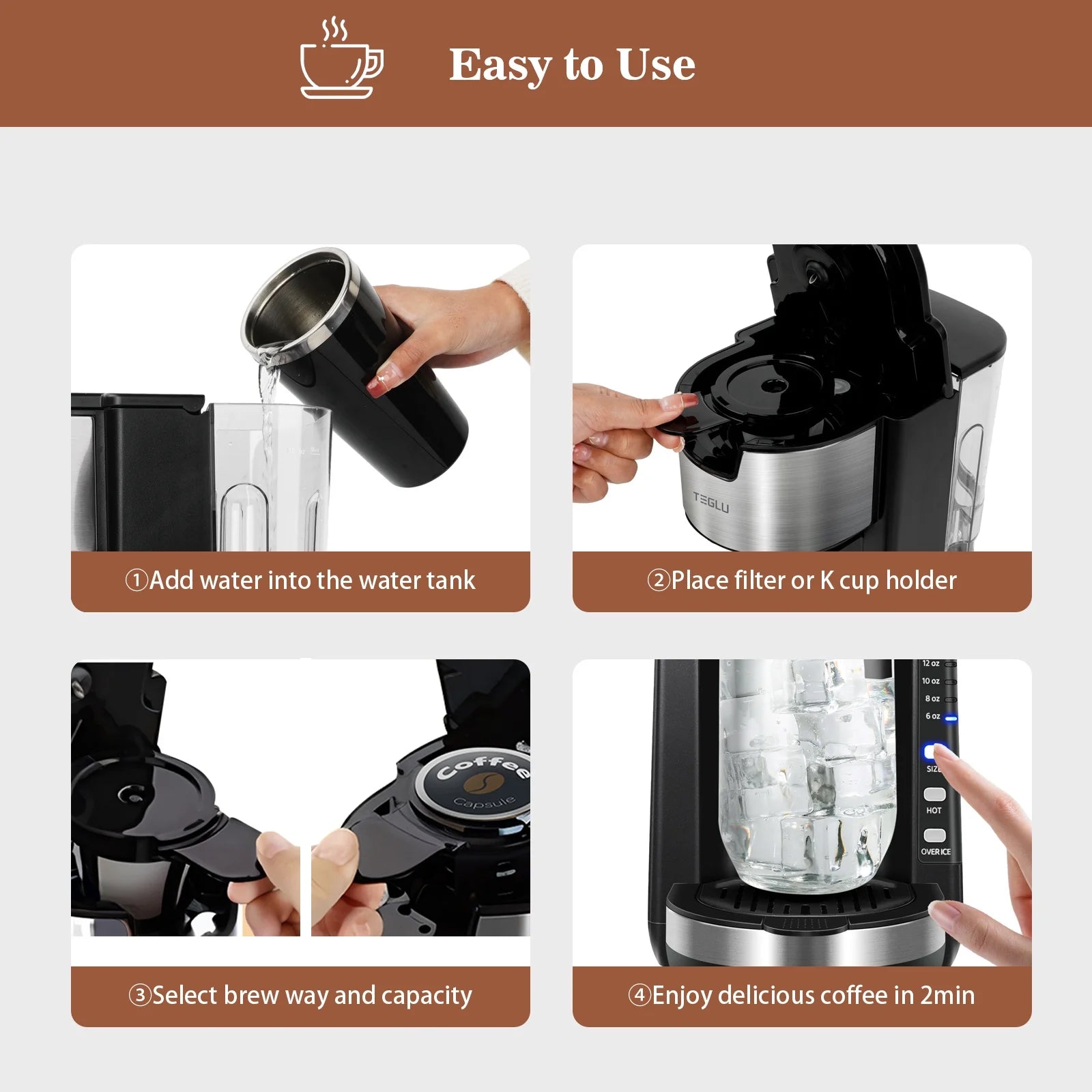 Single Serve Coffee Maker for K Cup & Ground Coffee, Hot and Iced, Black U14162