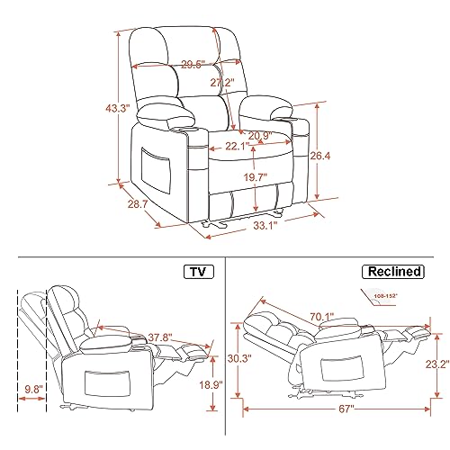 Zero Gravity Power Recliner Chair with Heat and Vibration Massage, USB Ports, Cup Holders, Faux Leather G3748