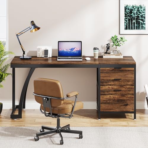 Computer Desk with 3 Drawers, 59-Inch Study Writing Table for Home Office E234