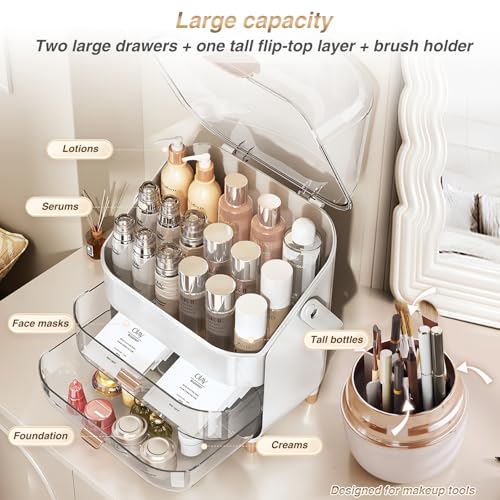 Makeup Organizer with LED Light and Mirror, Desktop Storage Box with Drawers A701
