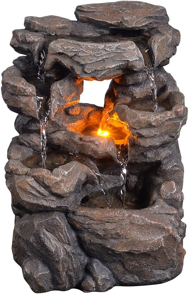 Indoor Tabletop Water Fountain with LED Light, 9.7 Inch Desktop Decor E4902