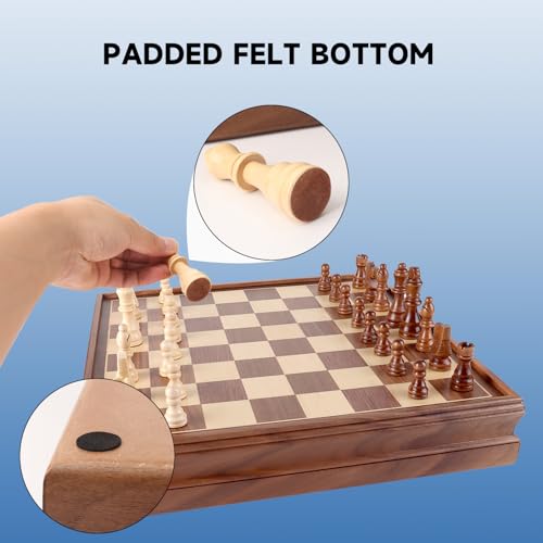 16" 3-in-1 Wooden Folding Chess, Checker & Backgammon Board Game Set L259