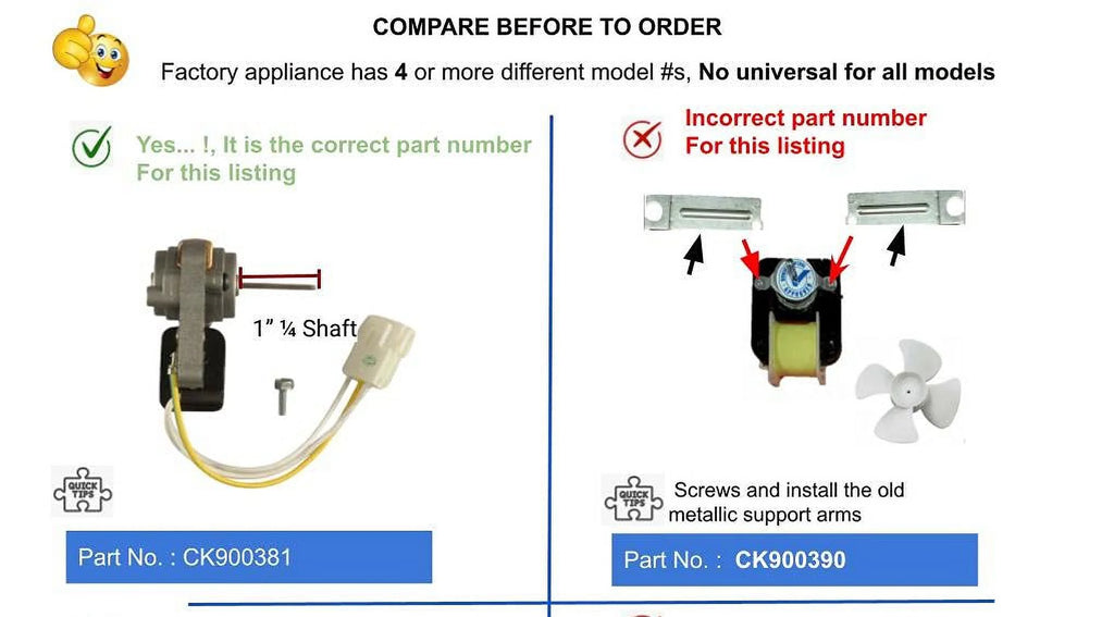 Freezer Motor Evaporator Fan 3" Length Replacement K41305