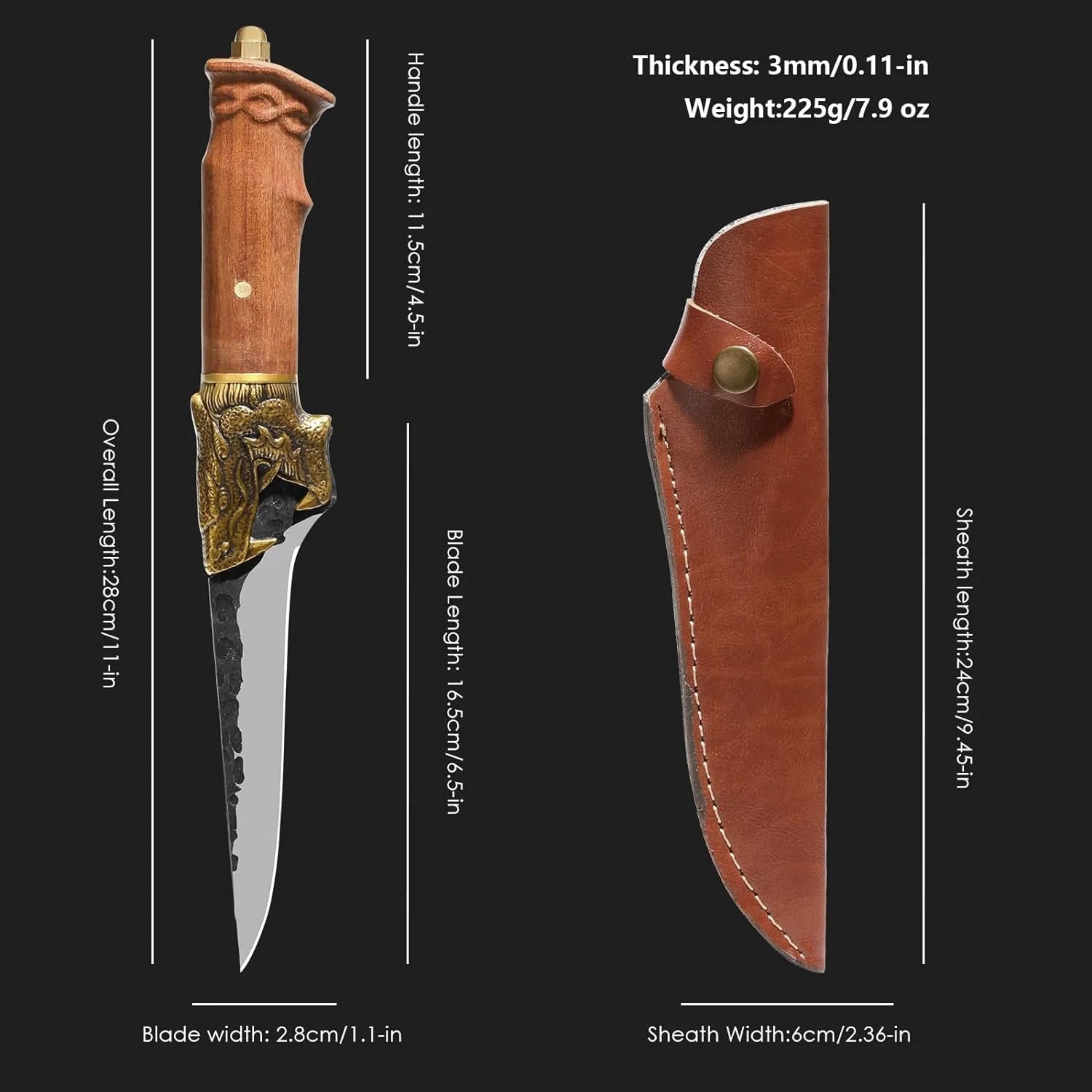 Fillet Knife with Leather Sheath for Camping and Hunting C677
