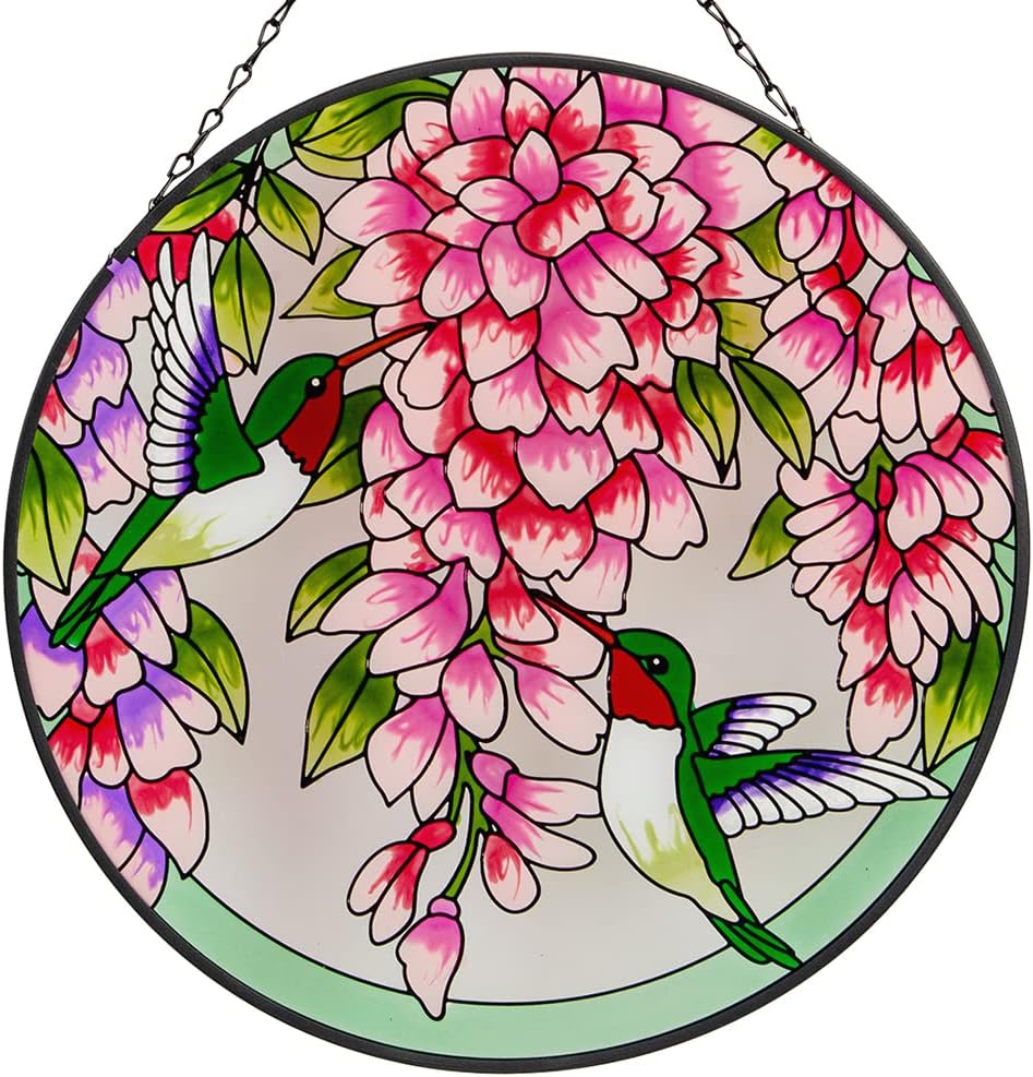 Stained Glass Hummingbird Window Suncatcher with Chain O2706