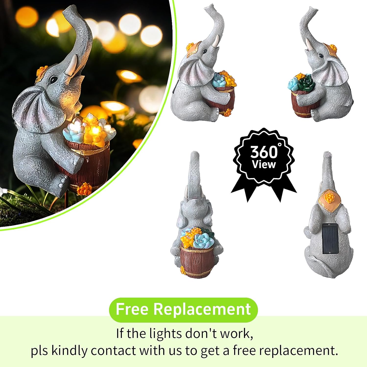 Solar Elephant Garden Statue Light for Outdoor Patio Decor F798229