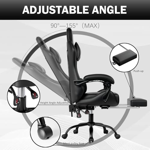 Ergonomic Gaming Chair with Footrest, Reclining, Lumbar Support I1131