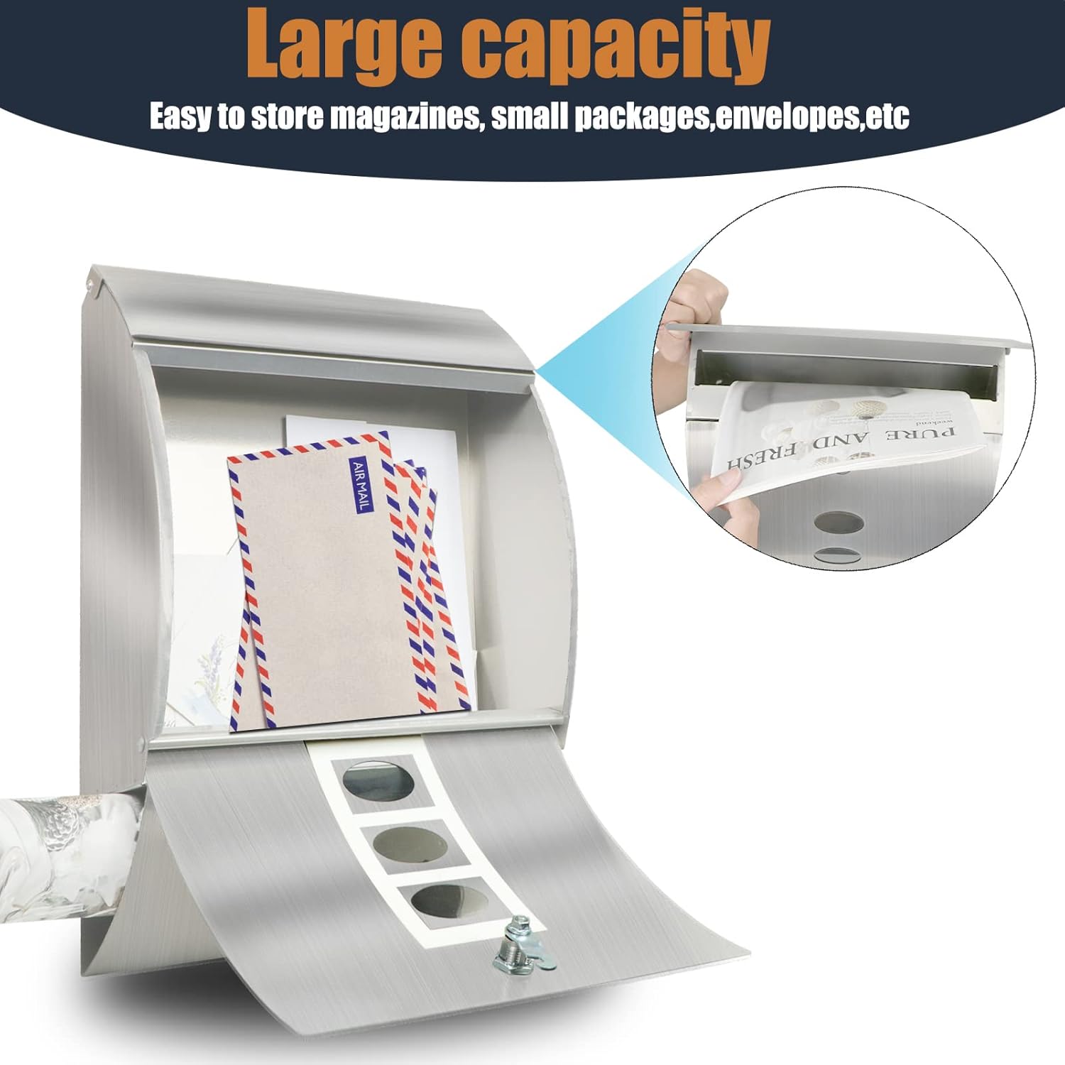 Stainless Steel Wall-Mount Mailbox with Lock and Newspaper Holder U865682