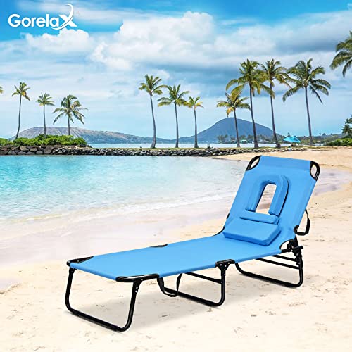 Folding Chaise Lounge Chair, Blue A749689