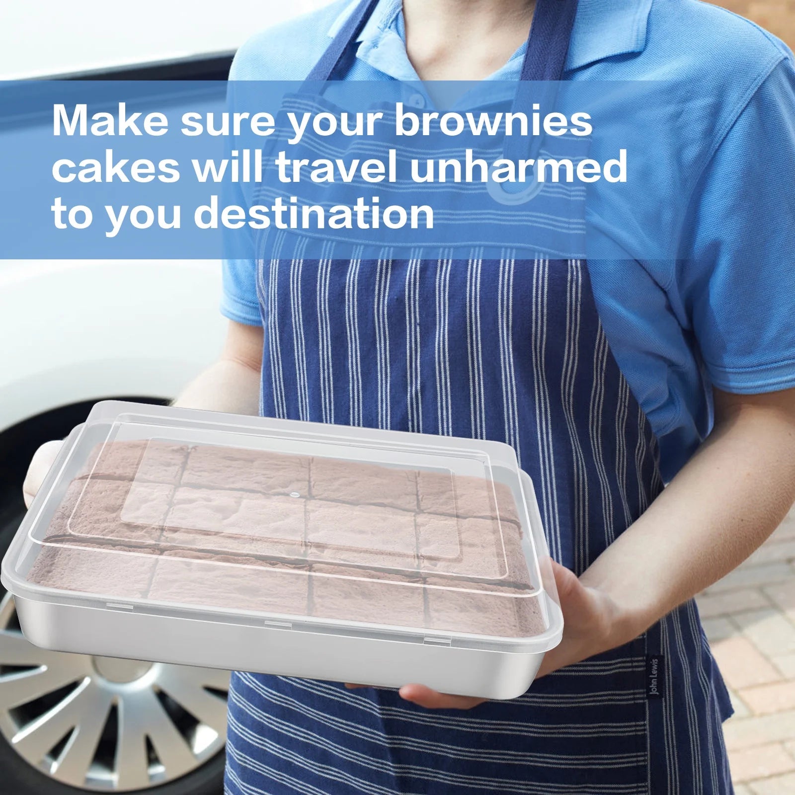 Stainless Steel Baking Pan with Lid, 12⅓ x 9¾ x 2 Inch Rectangle Set of 4 O70144