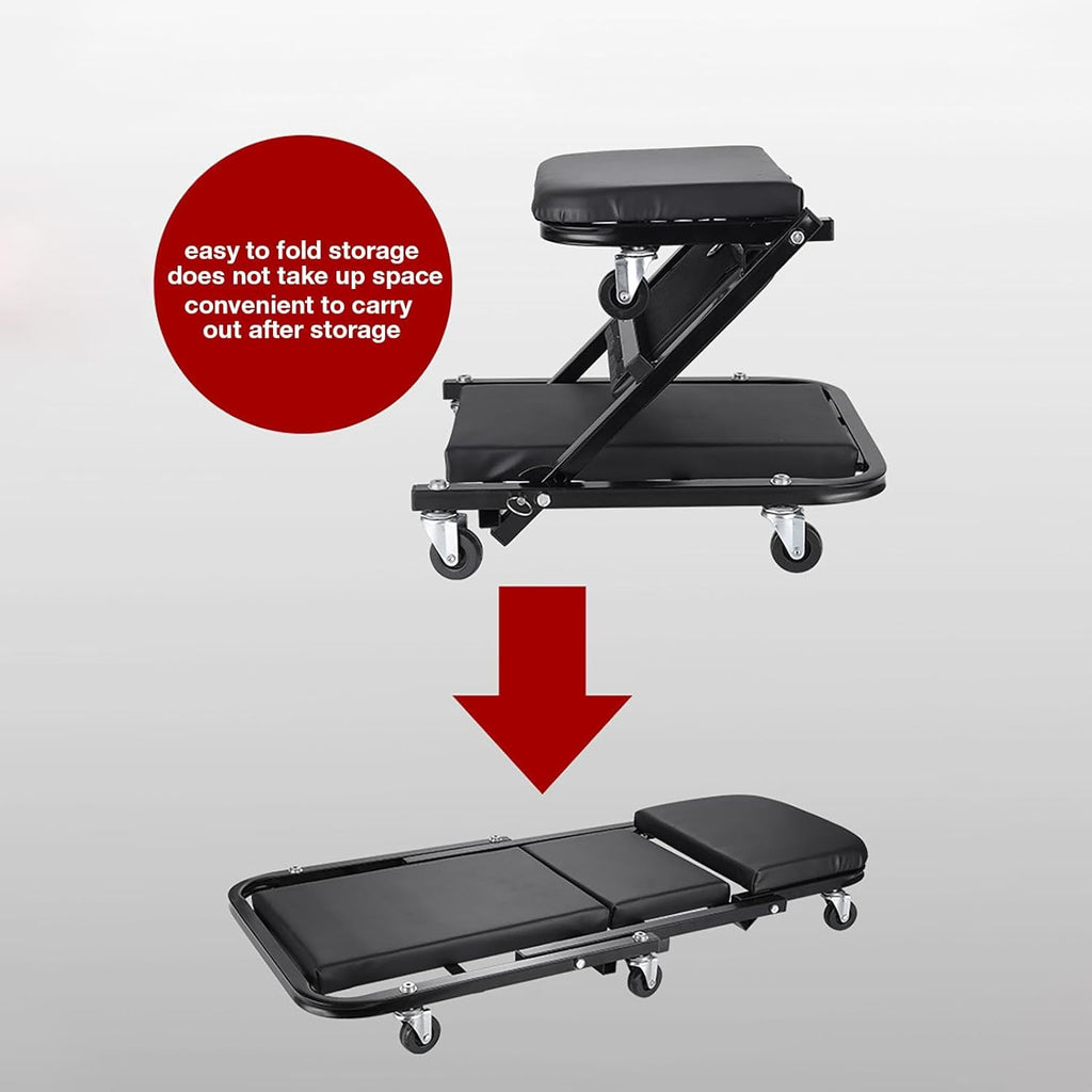Foldable 2-in-1 Rolling Car Creeper & Seat, 36 Inches Adjustable Garage Chair Z446468