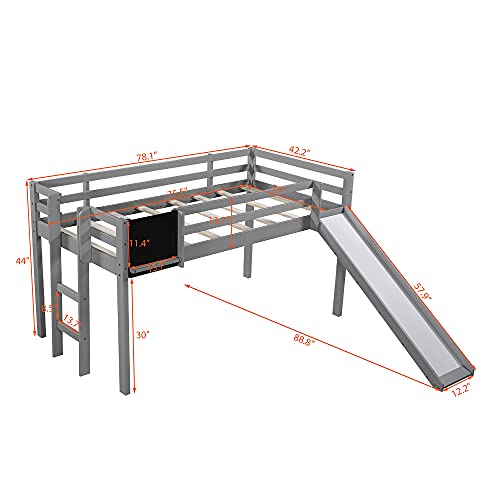 Wood House Loft Bed Frame with Slide and Storage Shelves Z806