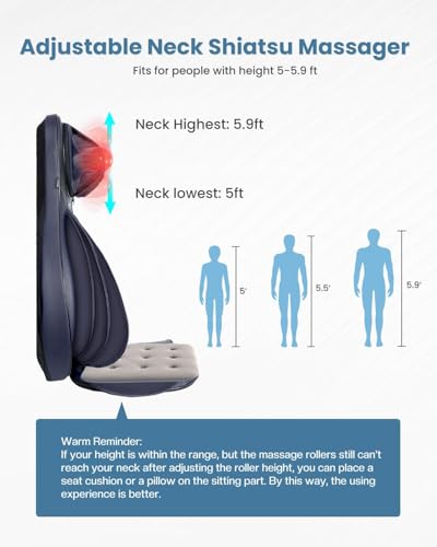Shiatsu Neck Back Massager with Heat, 3D Kneading Massage Chair Pad, Adjustable Neck Massage, Seat Massager for Full Body Relaxation, Dark Gray D921543