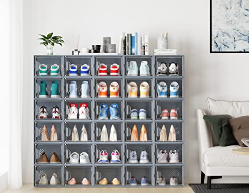 Clear Plastic Stackable Shoe Storage Boxes, 12 Pack, X-Large U602
