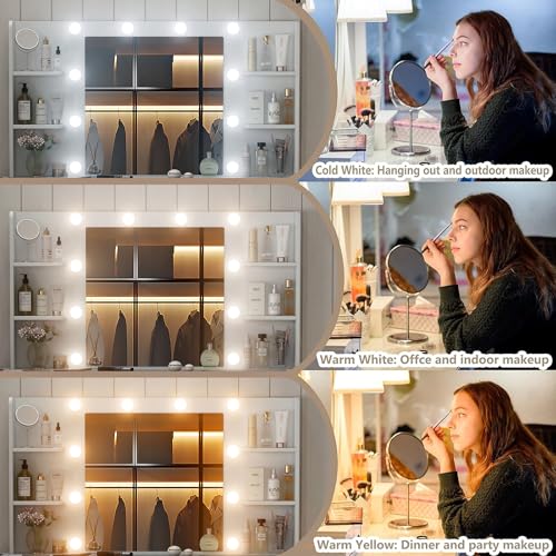 Makeup Vanity Desk with Lighted Mirror and Power Outlet F65931