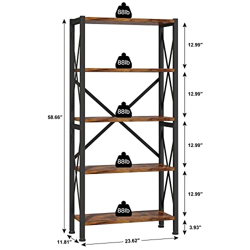 3 Tier Industrial Bookcase, Rustic Etagere Bookshelf for Living Room U5786
