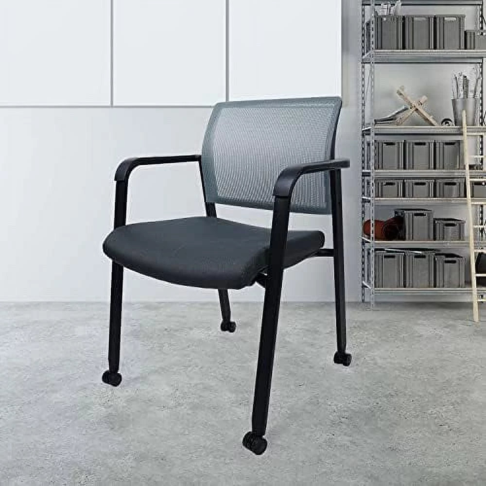 Mesh Back Guest Reception Arm Chairs with Wheels, Grey R635899