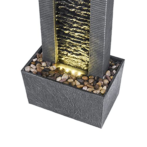 Waterfall Water Fountain with LED Lights and Pebble Stones for Patio Garden Décor, 29.25 inch Tall S52367