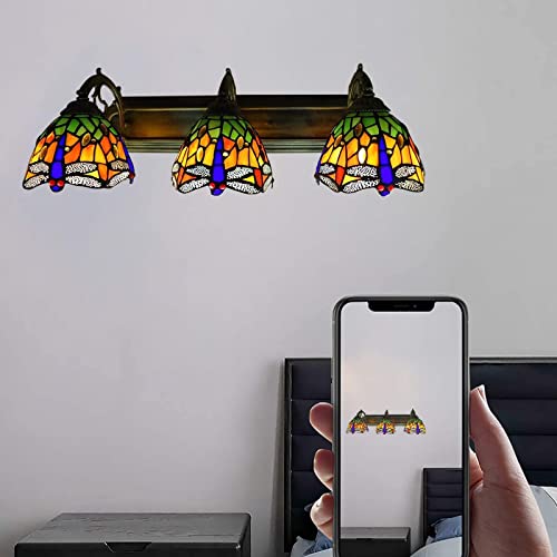 Tiffany Victorian Wall Sconce, 3-Light Stained Glass Vanity Light S648539